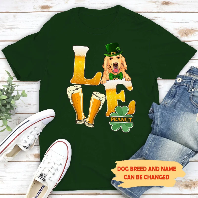 Beer Love Dog - Personalized Custom Unisex T-shirt - St. Patrick's Day Shirt Handmade Hand-knitted Hand-woven Beer Love Dog - Personalized Custom Unisex T-shirt - St. Patrick's Day Shirt Handmade Hand-knitted Hand-woven