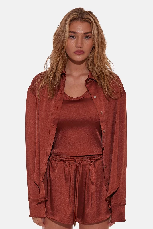 Tina Buttondown Shirt Terracotta Welt Pockets Slit Pockets Flap Pockets