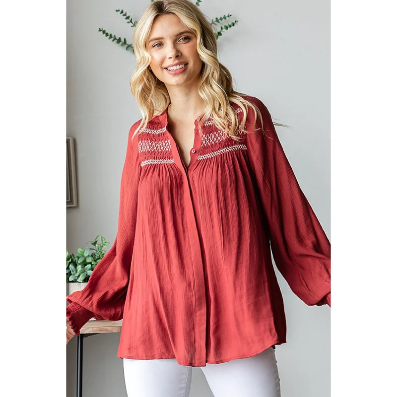 Women's Brick Smock Yoke Shirt Rayon Fabric Velvet Fabric Corduroy Fabric