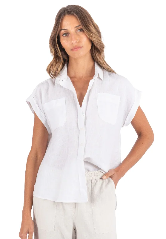 Capri White SS Linen Shirt Mesh Blend Leather Blend Suede Blend