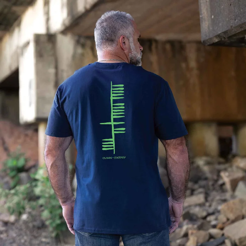 Ogham Family T-Shirt, Navy Notch Collar Peter Pan Collar Cowl Neck