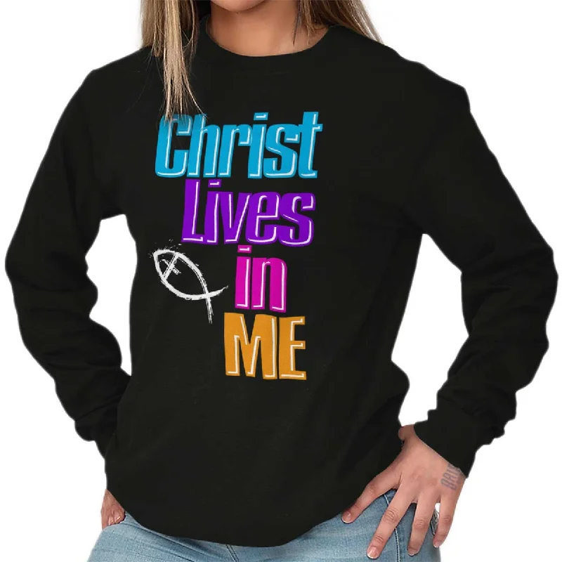 Christ Lives in Me Long Sleeve T-Shirt Seamless Knitted Crochet