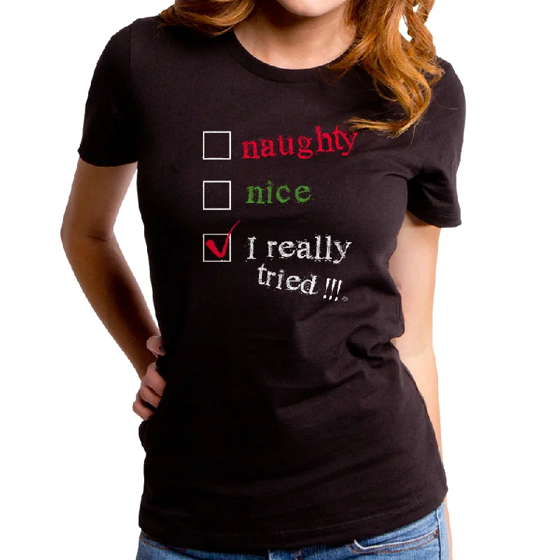 I Really Tried Women's T-Shirt Notch Collar Peter Pan Collar Cowl Neck