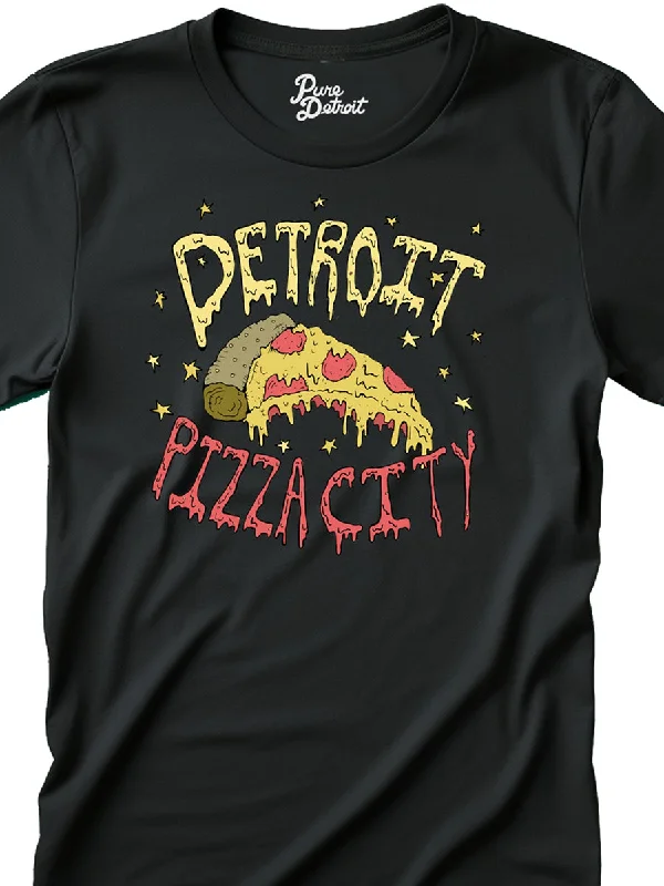 Detroit Pizza City Premium Unisex T-shirt - Round Slice - Black Print Jacquard Patchwork