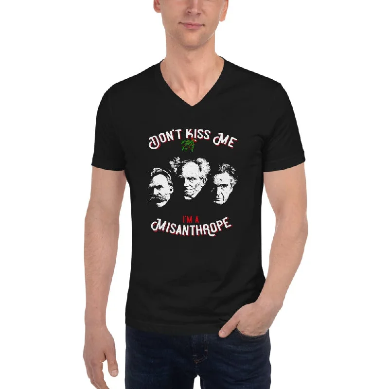 Don't Kiss Me I'm A Misanthrope - Nietzsche, Schopenhauer, Cioran - Unisex V-Neck T-Shirt Graphic Embroidered Appliqued Don't Kiss Me I'm A Misanthrope - Nietzsche, Schopenhauer, Cioran - Unisex V-Neck T-Shirt Graphic Embroidered Appliqued