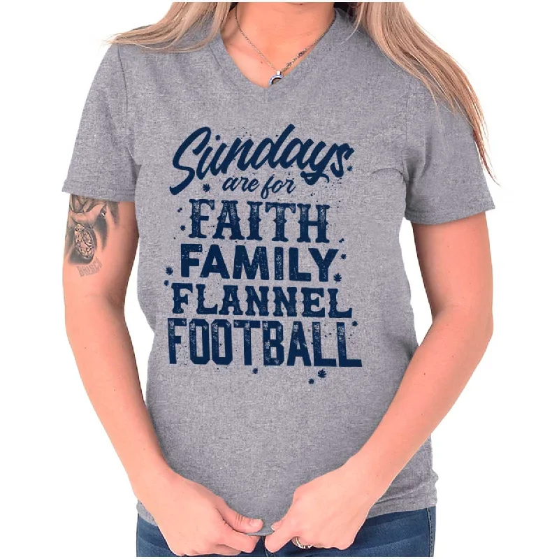 Faith Family Football V-Neck T Shirt Ribbed T-Shirt High Neck Heavyweight
