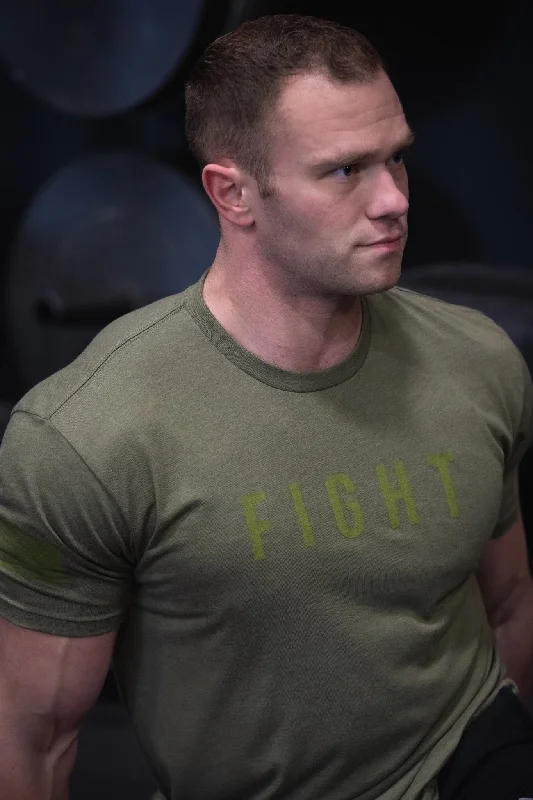 Fight Tee - OD Green Asymmetrical Pockets Print