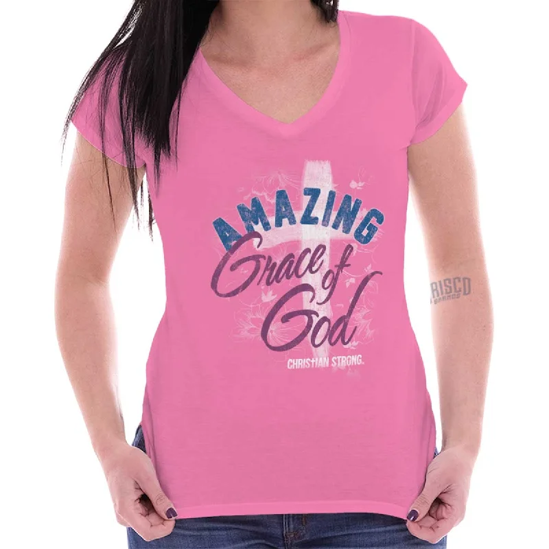 Grace of God Junior Fit V-Neck T-Shirt Basic T-Shirt Crew Neck Short Sleeve