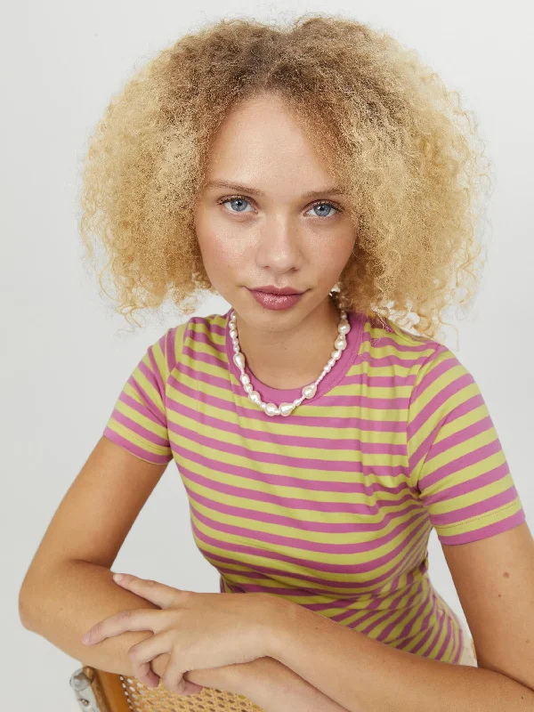 JJXX Gigi Stretch Fit Striped Tee -ROSE Chenille Blend Fleece Blend Nylon Blend
