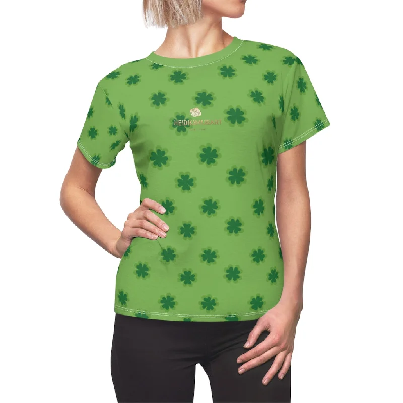 Light Green Clover Tee, Clover Print St. Patrick's Day Premium Women's Crewneck Tee- Made in USA Ribbed T-Shirt High Neck Heavyweight Light Green Clover Tee, Clover Print St. Patrick's Day Premium Women's Crewneck Tee- Made in USA Ribbed T-Shirt High Neck Heavyweight