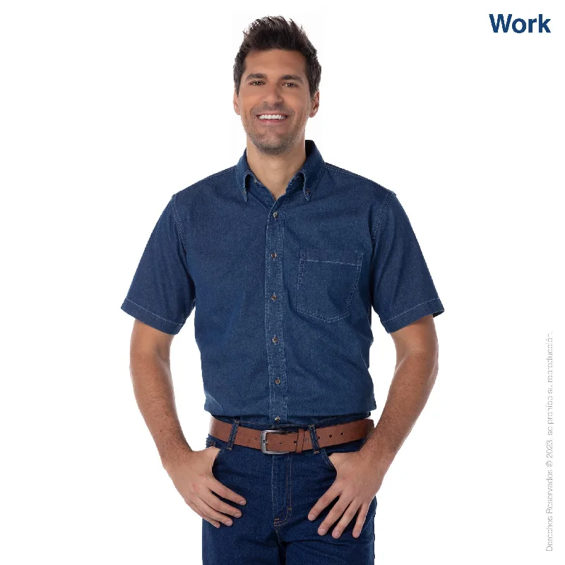 Adult Unisex Short Sleeve Denim Shirt (Light Indigo) Lace Blend Ribbed Blend Corduroy Blend Adult Unisex Short Sleeve Denim Shirt (Light Indigo) Lace Blend Ribbed Blend Corduroy Blend