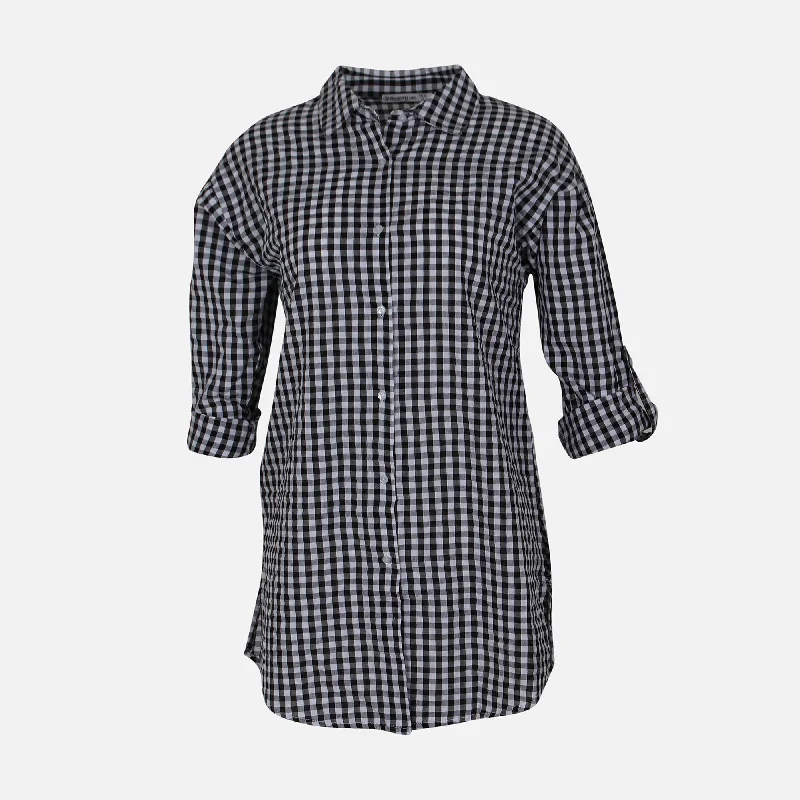 N LADIES COTTON CHECKED LONG SHIRT Terry Blend Velvet Blend Canvas Blend