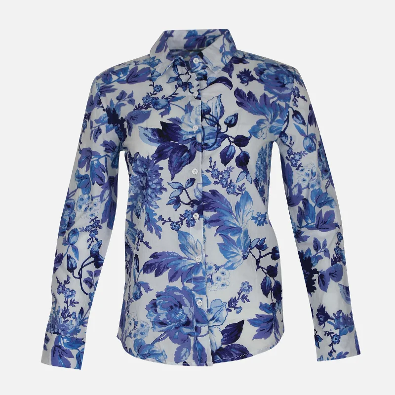 LADIES PRINTED COTTON SHIRT Fitted T-Shirt Seamless Stretchy