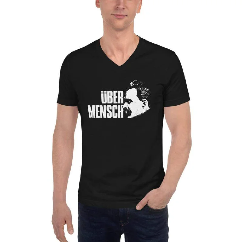Nietzsche Ubermensch / Superman - Unisex V-Neck T-Shirt Hooded Caped Shawl Collar