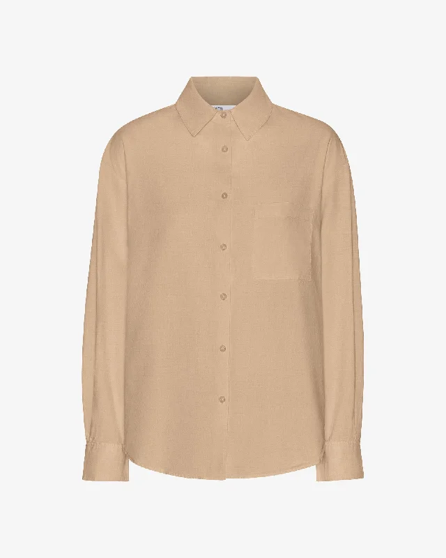 Organic Oversized Shirt - Desert Khaki Welt Pockets Slit Pockets Flap Pockets