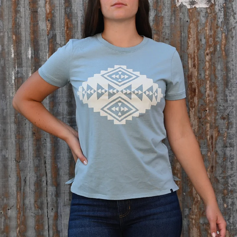 Ladies Pendleton Hood River Diamond Tee / Dusty Aqua Rayon Velvet Corduroy