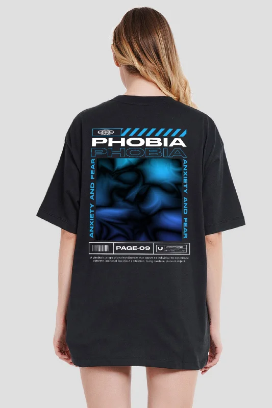Phobia Black Printed T-Shirt Women Oversized Fit Thin T-Shirt Open Front Quick Dry