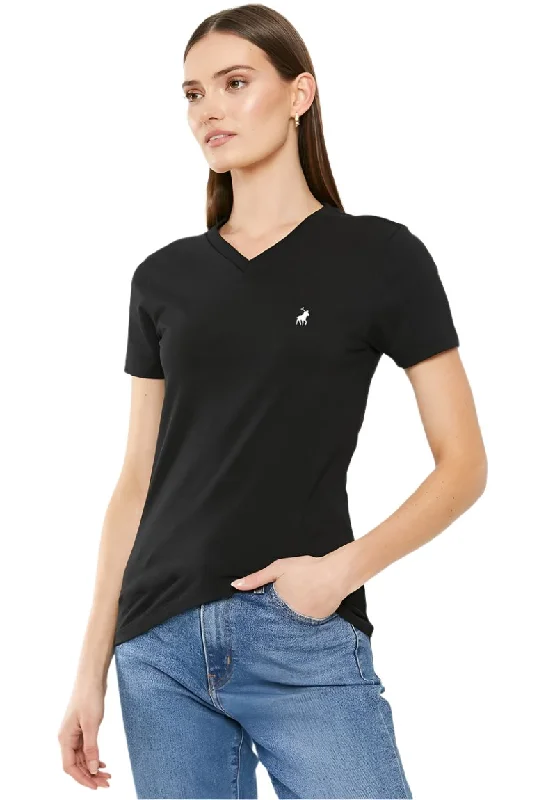Polo 0048919 Wmn Kelly V-Neck T-Shirt Black Polka Dot Checkered Tartan
