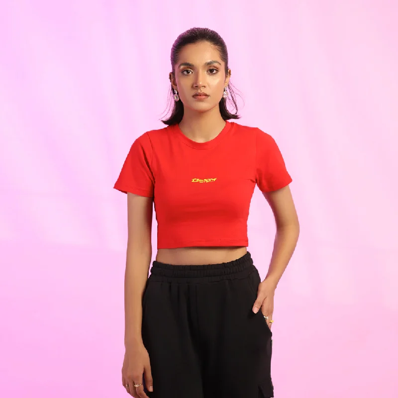 Red Baby Tee Zippered Front Buttoned Front Snap Front
