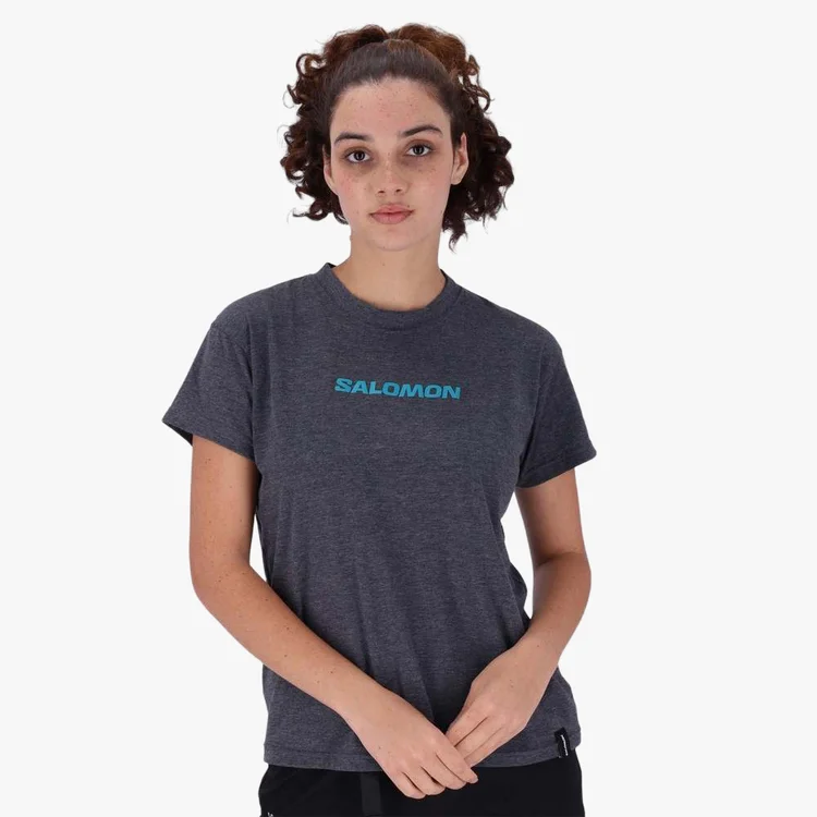 Salomon Sll8970 Womens Core Logo Ss Tee Black Mel Polka Dot Checkered Tartan