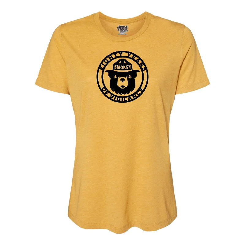 Smokey Bear 80 Years Women's Crewneck Tee Polka Dot Checkered Tartan