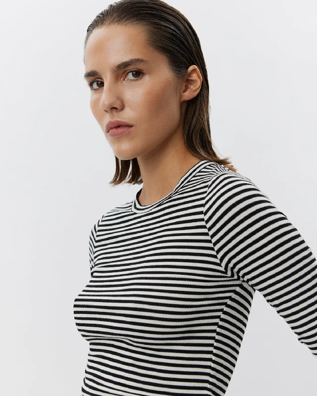 PETRICIASW STRIPE T-SHIRT LONG SLEEVE - Black striped Hooded Caped Shawl Collar