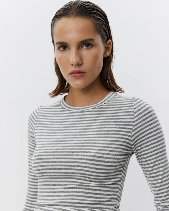 PETRICIASW STRIPE T-SHIRT LONG SLEEVE - Grey Striped Anti-Pilling Machine Wash Handmade PETRICIASW STRIPE T-SHIRT LONG SLEEVE - Grey Striped Anti-Pilling Machine Wash Handmade