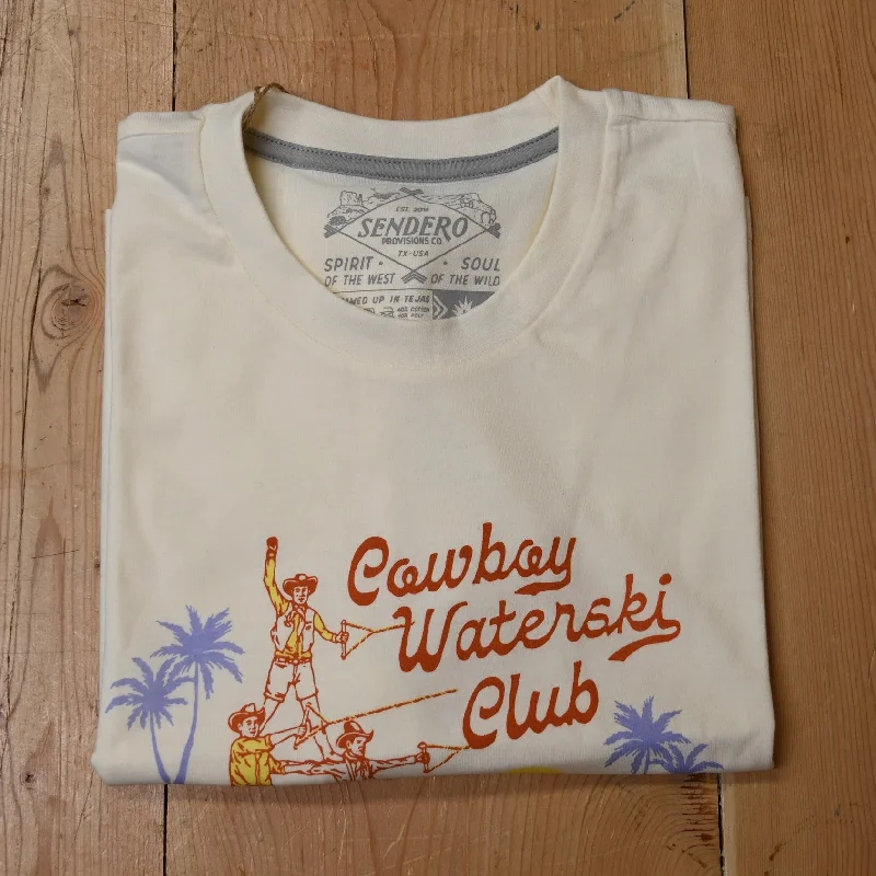Cowboy Waterski Club Crop Tee Vintage White Houndstooth Herringbone Solid