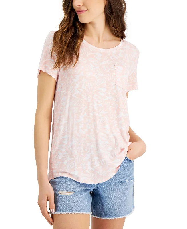 Style & Co Womens Printed Drapey T-Shirt Solid Color Striped Floral
