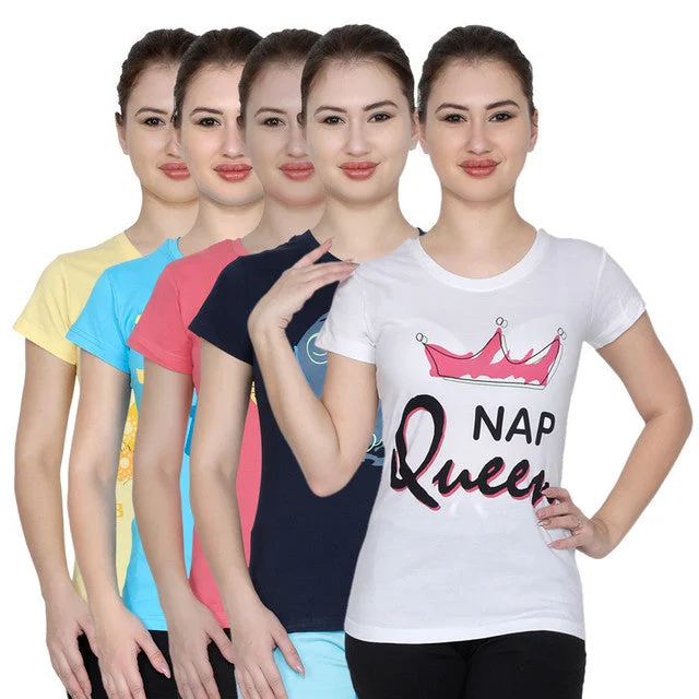 T.T. Women Printed Slim Fit Tshirt Pack Of 5 Assorted Satin Blend Silk Blend Wool Blend T.T. Women Printed Slim Fit Tshirt Pack Of 5 Assorted Satin Blend Silk Blend Wool Blend