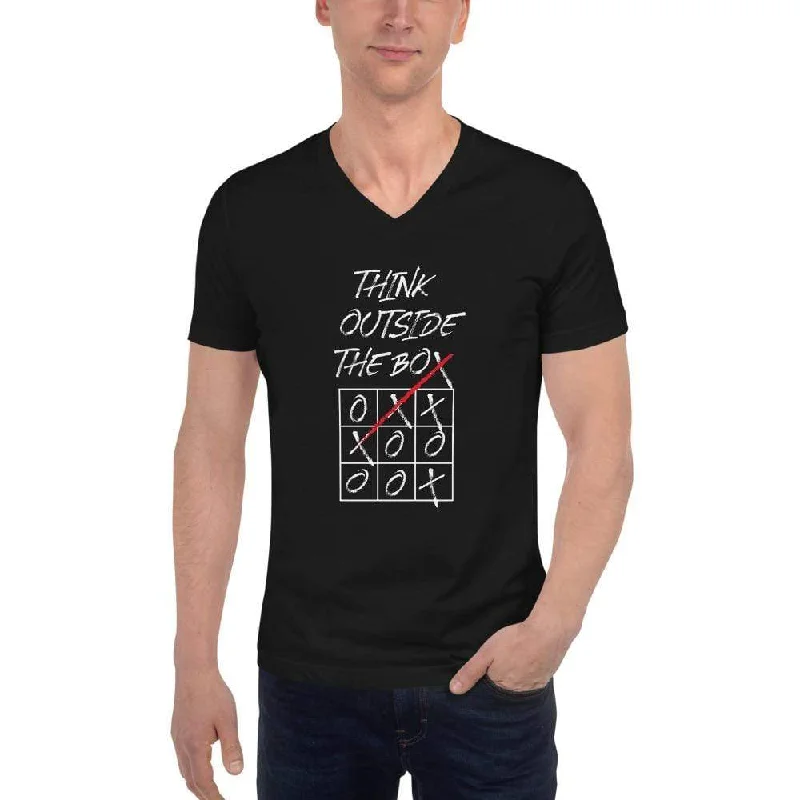 Think Outside The Box - Unisex V-Neck T-Shirt Graphic Embroidered Appliqued