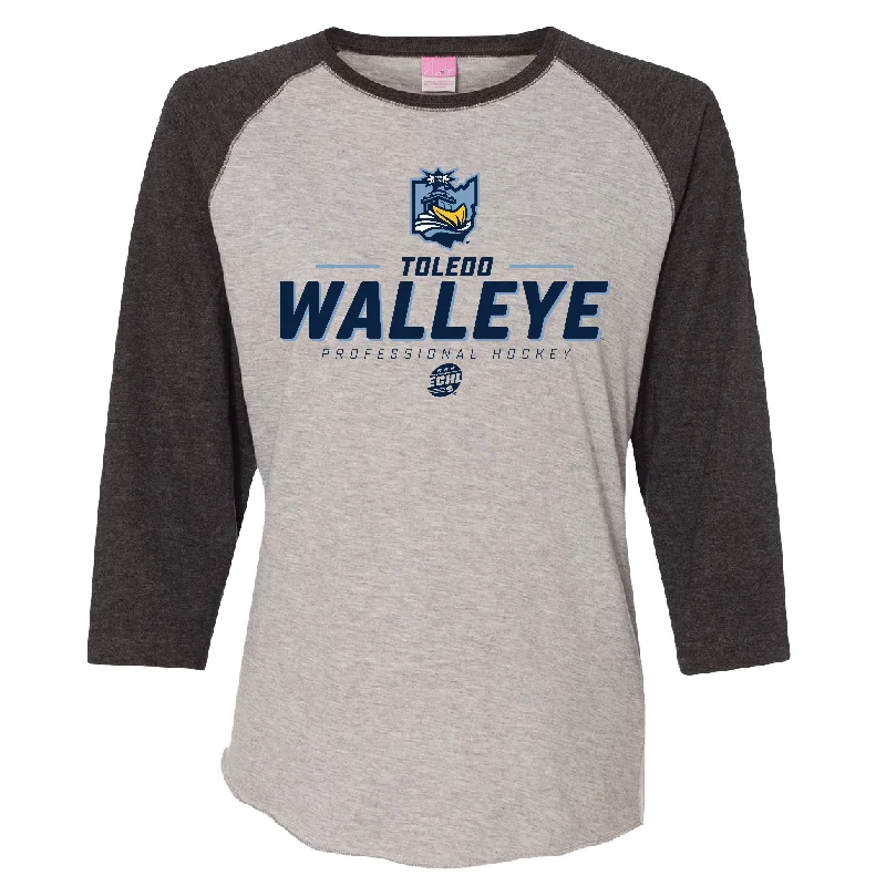 Toledo Walleye Comb Ladies 3/4 Sleeve T-shirt Solid Color Striped Floral