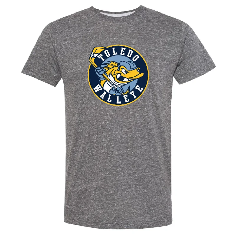 Toledo Walleye Current Crest Melange T-Shirt Beaded Sequined Faux Fur