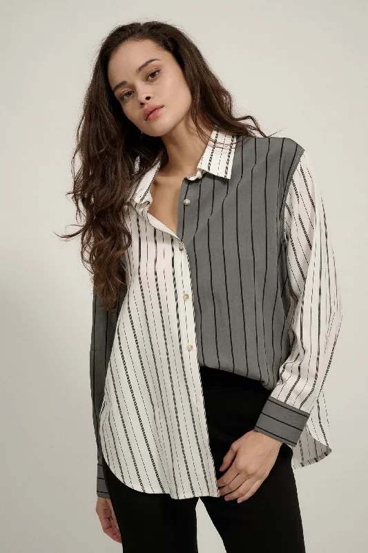 Top of the Line Colorblock Striped Button-Up Shirt Striped Floral Plaid