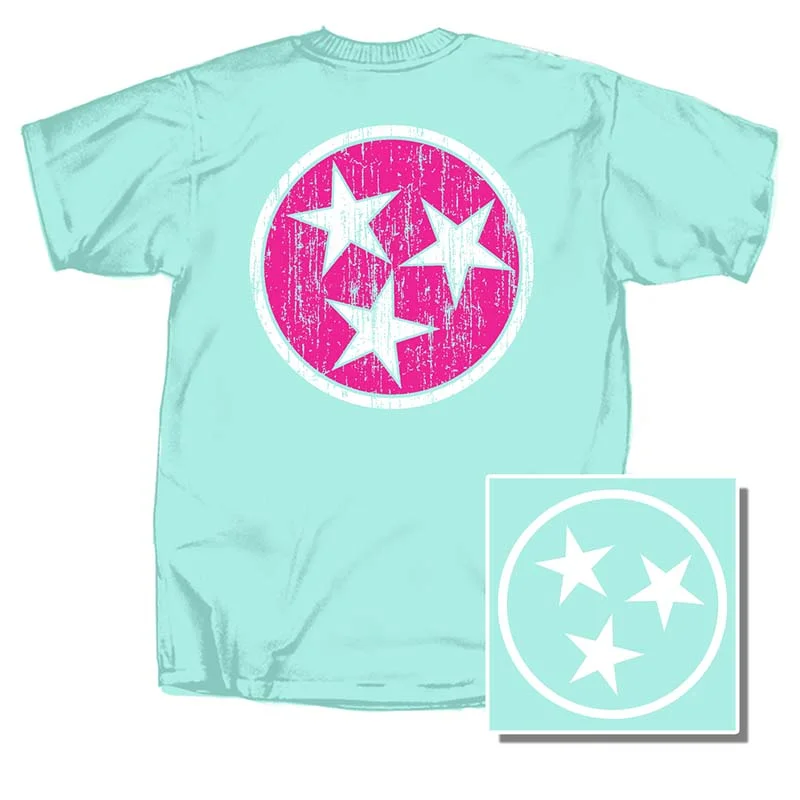 Tri-Star Short Sleeve T-Shirt Solid Print Embellished