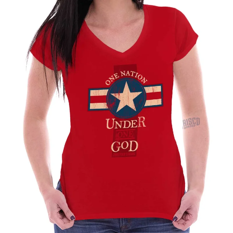 Under God Junior Fit V-Neck T Shirt Sequined Glittery Shiny