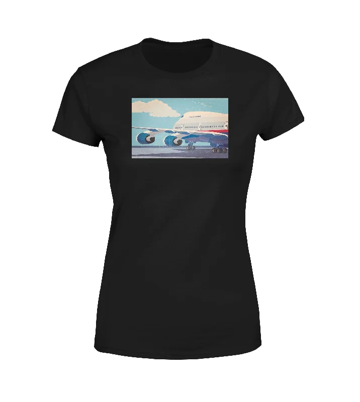 Vintage Boeing 747 Designed Women T-Shirts Polka Dot Checkered Tartan