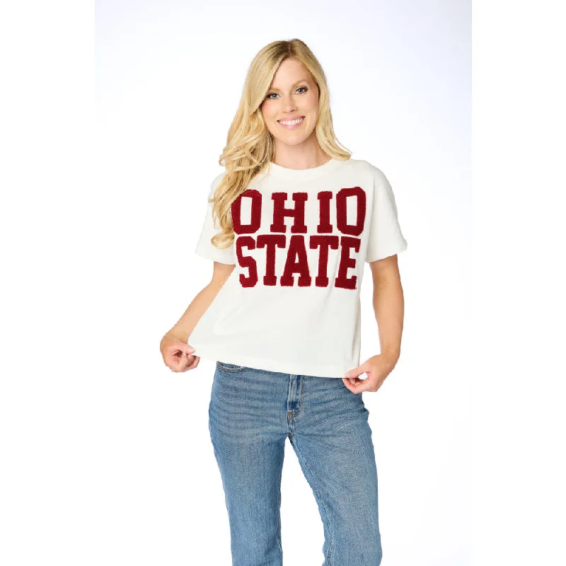 Women's Boxy Chenille T-Shirt Ribbed Striped Patterned
