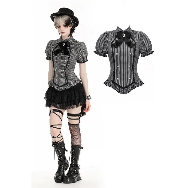 Women's Gothic Puff Sleeved Striped Shirt Elegant Classic Vintage