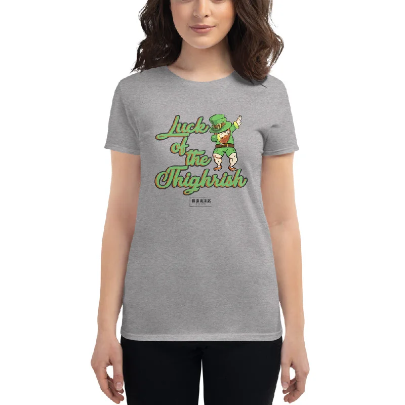 Women's Luck Of The Thighrish T-shirt Denim Fabric Leather Fabric Suede Fabric