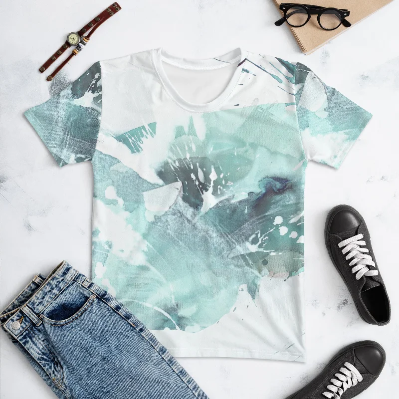 Women's T-shirt "Aquatic -2- Sea Glass - Light Aqua" Anti-Pilling Machine Wash Handmade Women's T-shirt "Aquatic -2- Sea Glass - Light Aqua" Anti-Pilling Machine Wash Handmade