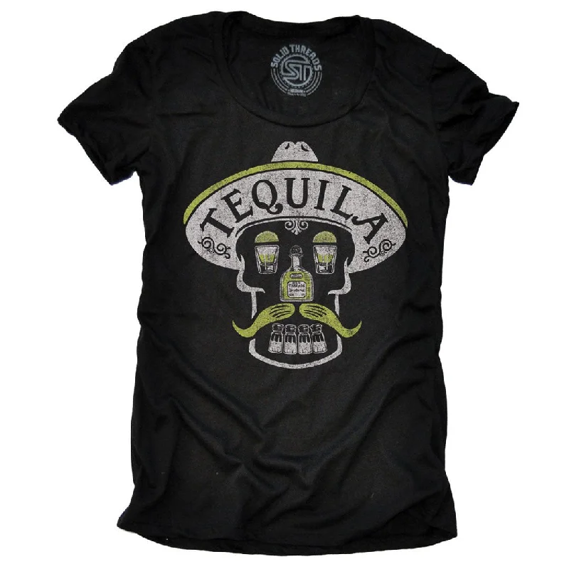 Women's Tequila Skull T-shirt Welt Pockets Slit Pockets Flap Pockets