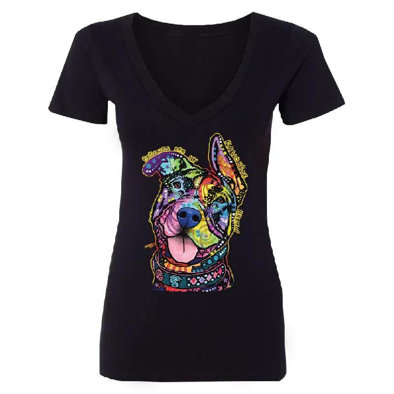 Zexpa Apparelâ„¢ Official Dean Russo Rescues Dog Women's Deep V-neck Colorful Cute Dog Tee Elasticated Padded Insulated Zexpa Apparelâ„¢ Official Dean Russo Rescues Dog Women's Deep V-neck Colorful Cute Dog Tee Elasticated Padded Insulated