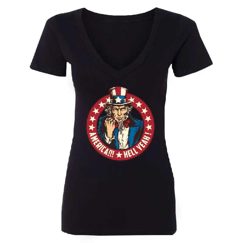 Zexpa Apparelâ„¢ Patriotic America Hell Yeah Women's Deep V-neck America 4th of July USA Tee Collared Crew Neck Turtle Neck Zexpa Apparelâ„¢ Patriotic America Hell Yeah Women's Deep V-neck America 4th of July USA Tee Collared Crew Neck Turtle Neck