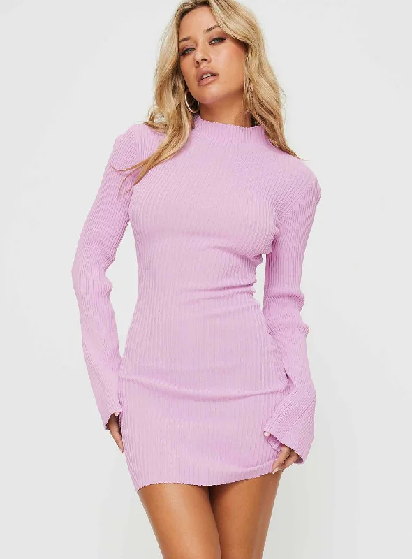 Bellimo Long Sleeve Mini Dress Pink Fashionable Button-Front Mini Dress