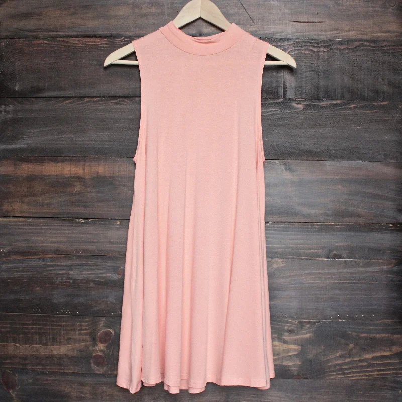 Final Sale - BSIC - Solid High Neck Tank Mini Dress in Coral Chic Pleated Mini Dress