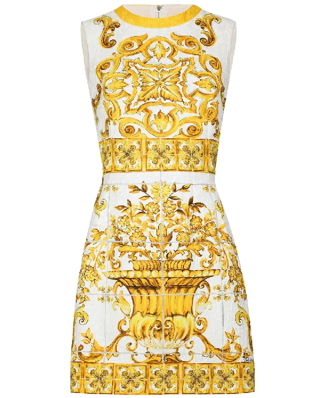 Maiolica Giallo Print Aline Mini Dress Chic Sleeveless Mini Dress