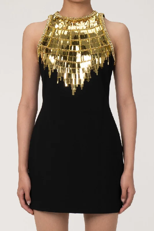 Gatsby Metallic Embellished Sleeveless Bodycon Party Mini Dress - Black Comfortable Shift Mini Dress