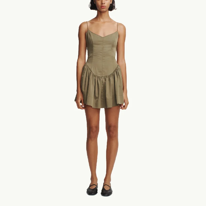 Sonja Mini Dress - Olive Fashionable Off-Shoulder Mini Dress