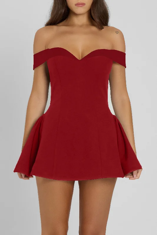 Raquel Babydoll Mini Dress - Red Chic Mini Dress with V-Neck